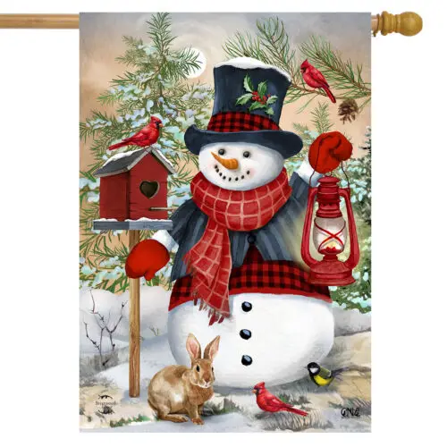 Snowman And Friends Winter House Flag Birdhouse Lantern Cardinals 28