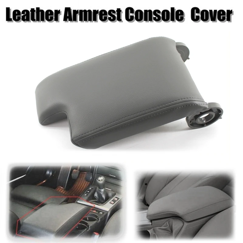 For BMW E46 3 Series 1998-2006 Leather Armrest Cover Center Console Lid Gray