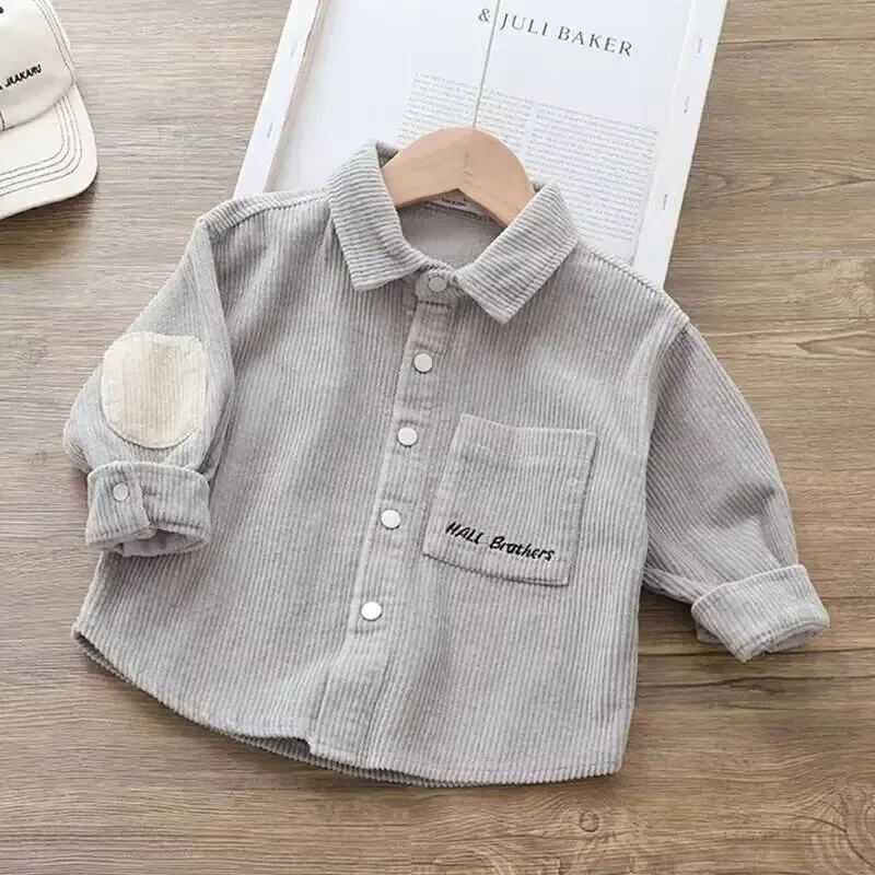 

New Children's Long sleeved Shirt Korean Edition Boys' Coat Autumn/Winter Boys' Shirt Thickened Corduroy Top