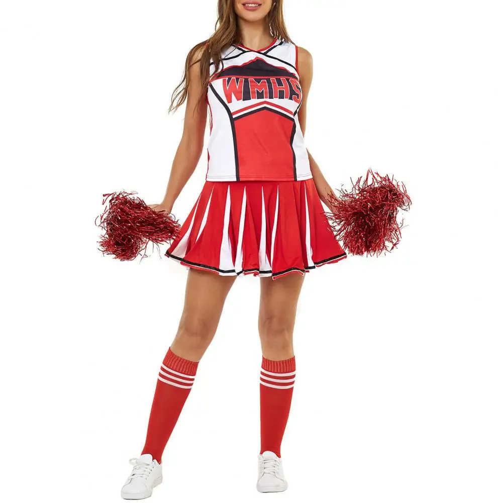 2 Pcs/Set Cheerleader Performance Outfit Sleeveless Top Skirt Set High School Glee Club Girl Cheerleading Costume Dress Uniform