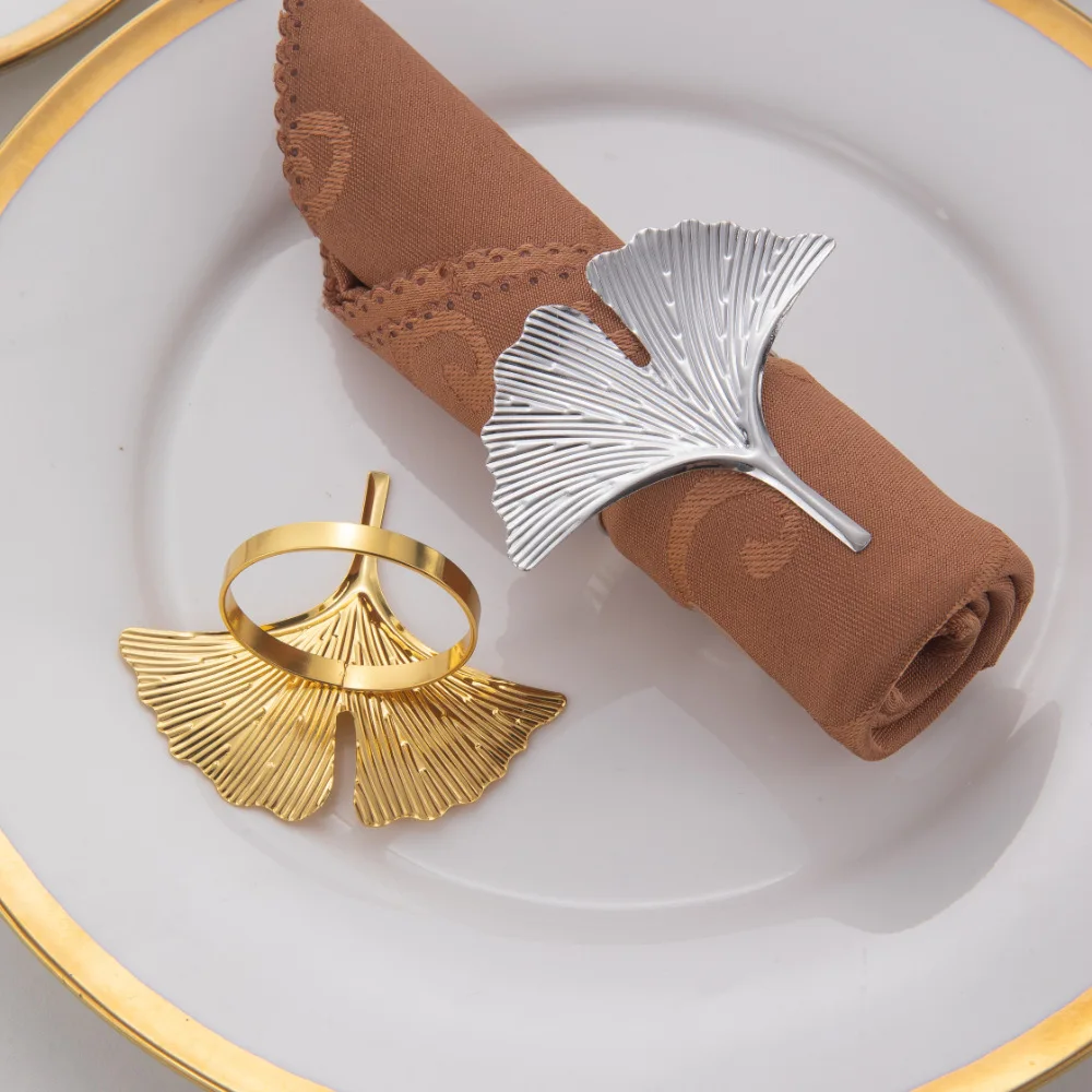 

10pcs Metal Ginkgo Leaf Napkin Rings Elegant Decorative Napkin Holders for Dinner Parties Weddings and Holiday Table Settings