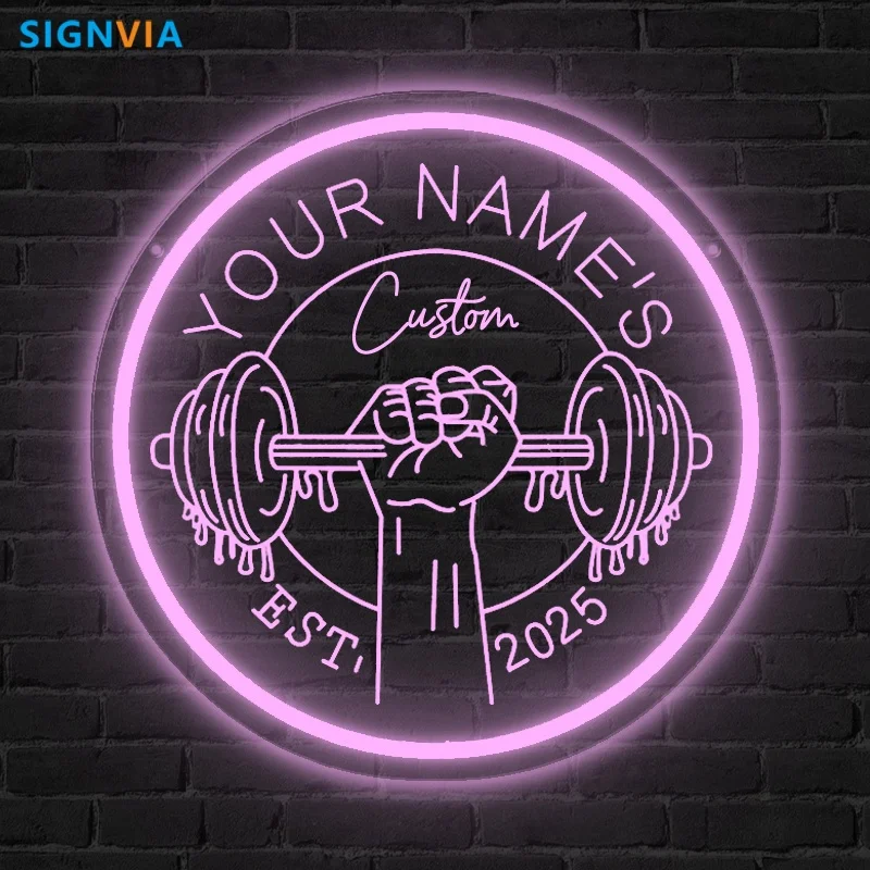 Custom LED Gym Neon Sign Barbell Dumbbell Design USB Powered Wall Light for Home Gym Fitness Room Club LED Business Signboard