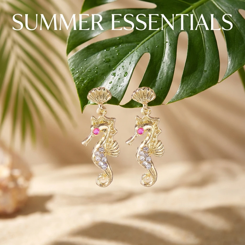 Elegante Rosa Klare Strass-Seepferdchen-Ohrhänger für Damen Goldfarbene Muschel-Ohrstecker Nautisches Ozean-Thema Schmuck Sommer-Geschenk – Detail 8