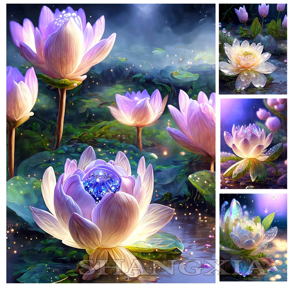 Landscape 5d Diamond Painting New 2023 Lotus Flower Fantasy Home Decor Diy Embroidery Mosaic Flower Cross Stitch Wall Stickers