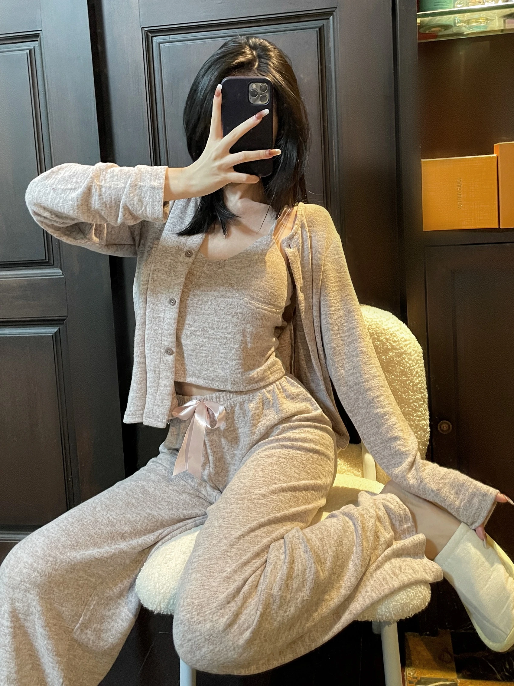 spring-autumn-women's-spwear-korean-sle-pure-cotton-floing-ultra-soft-sweet-home-clothes-tee-piece-set-strap-cardiga