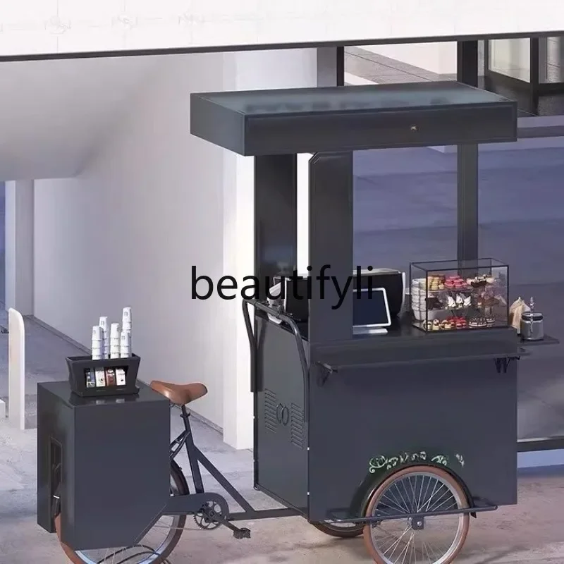 yj21 Snack Cart Stall Night Market Tricycle Reverse Riding Donkey Trendy Shop Decorative Flower  Mobile Coffee Barista Milk Tea view 2