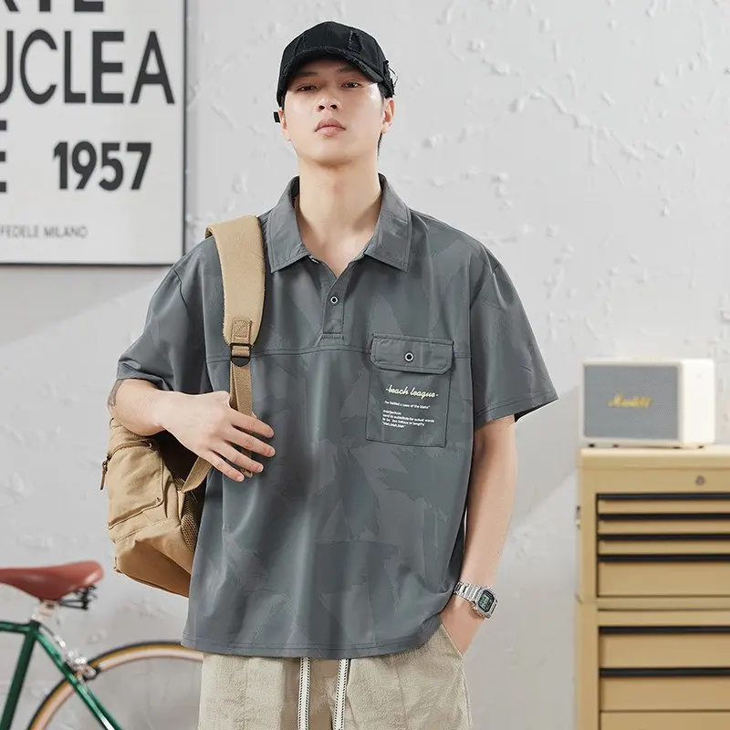 PLUS ขนาดเสื้อโปโลผู้ชายสไตล์ญี่ปุ่น Streetwear แขนสั้นเสื้อยืดแฟชั่น Tees M-8XL ผ้าไหมน้ําแข็งเสื้อฤดูร้อนชายเสื้อผ้า