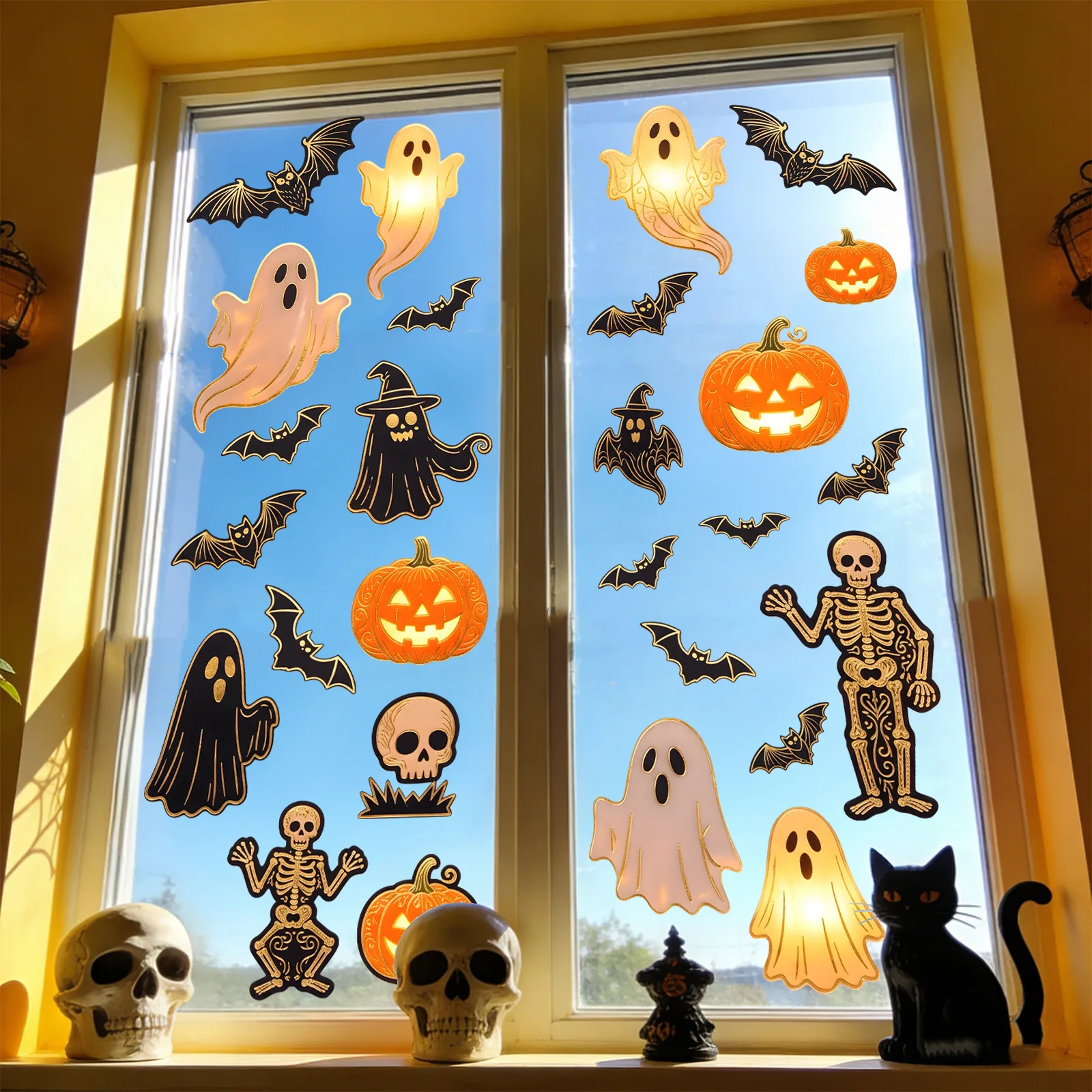 再利用可能なハロウィンウィンドウクリンガーセット - 静電気 - X Home Decor のレビューと価格