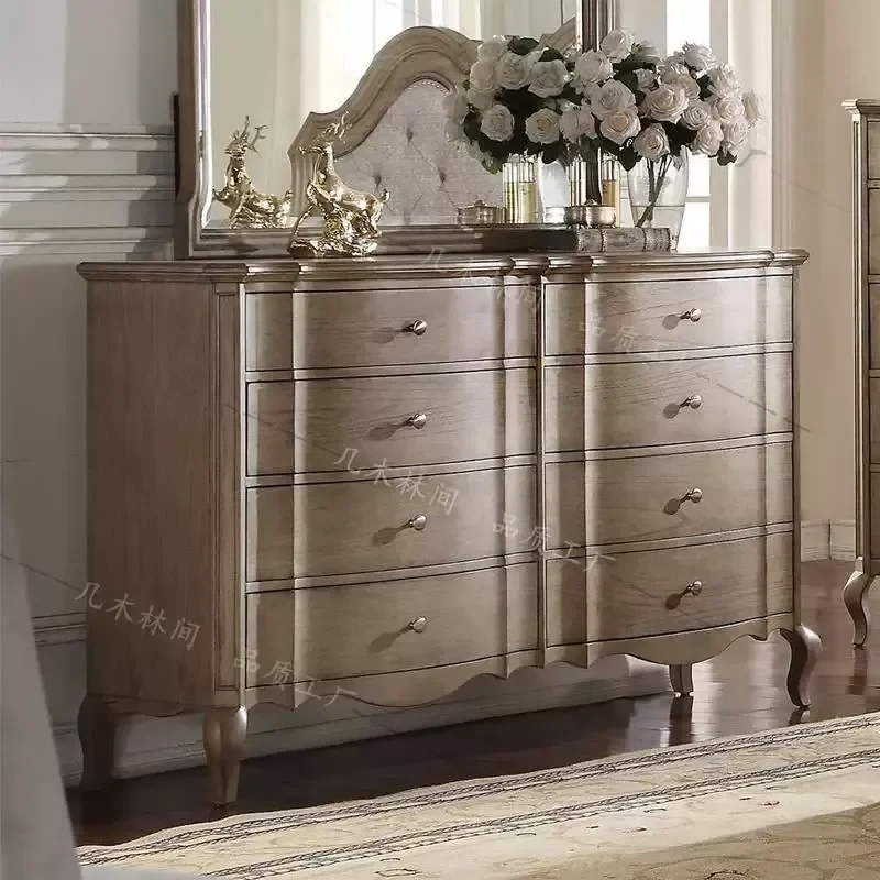 Retro Solid Wood Chest of Drawers Neoclassical Black Storage Cabinet Bedroom Furniture American Country Light Luxury Entryway