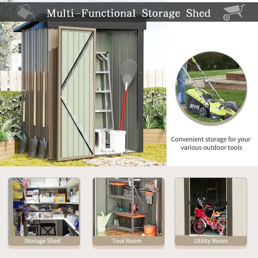 Imagem -05 - Metal Outdoor Storage Shed para Quintal Ferramenta de Utilidade Casa com Porta e Fechadura Pátio e Gramado 5ft x 3ft