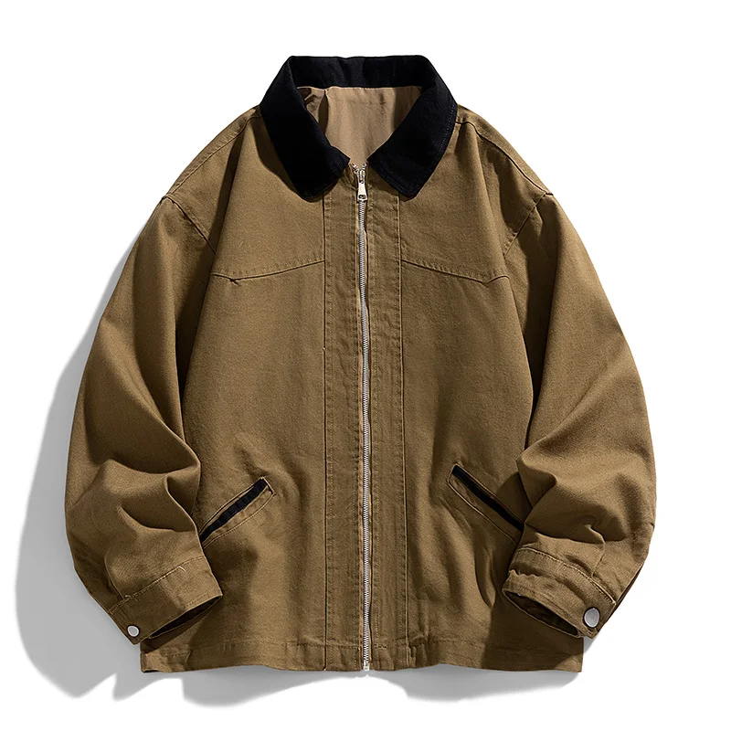 

New American Autumn and Winter Men's Fashion Jacket Windbreaker Zipper Jacket Autumn Loose Work Pants Men's Loose Top Plus Size