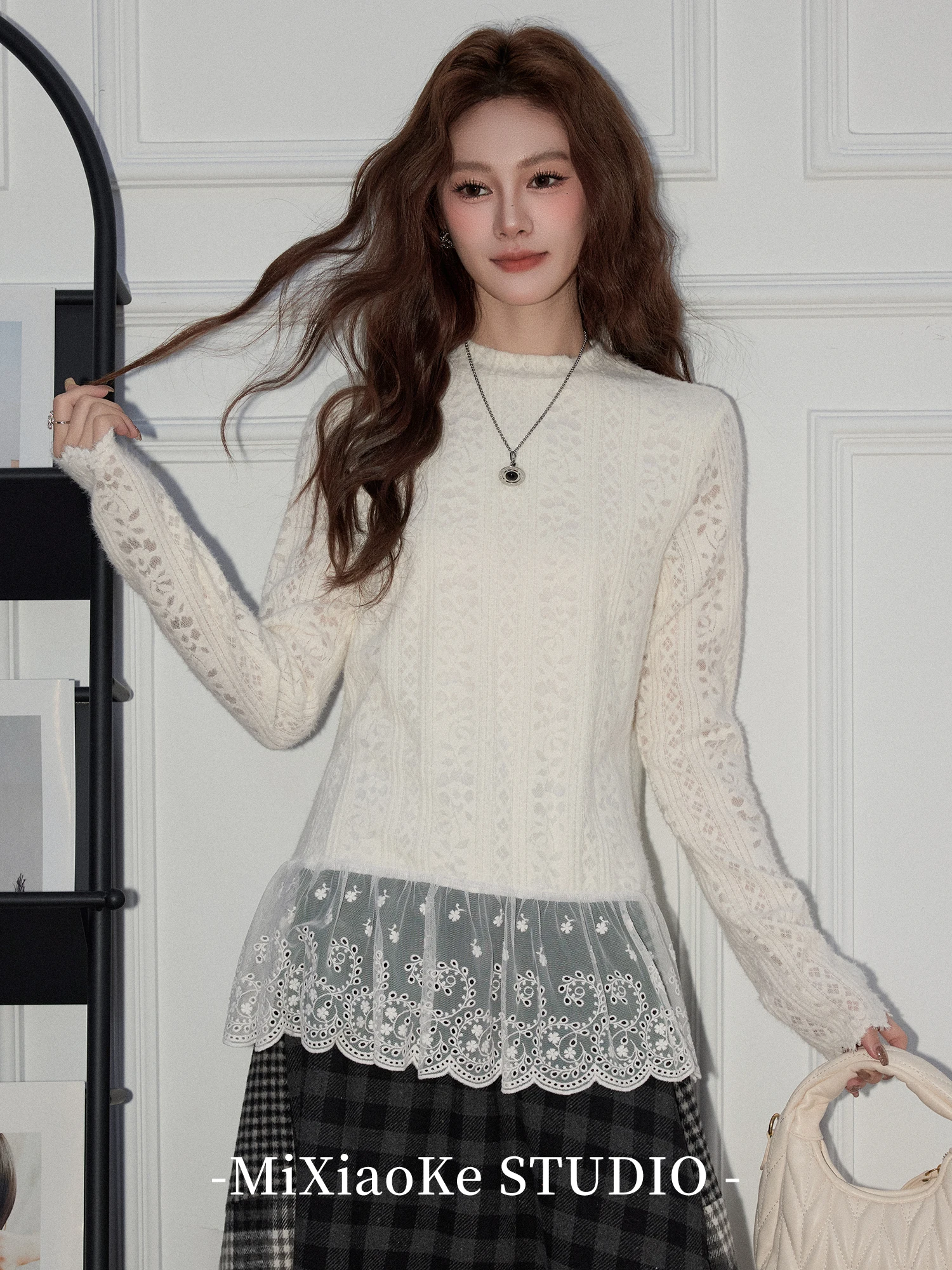 

Женская термофутболка Ele Long Sve T-irt, базовый слой, нижнее белье, весенняя новинка, с кружевной отделкой, модная нижняя одежда