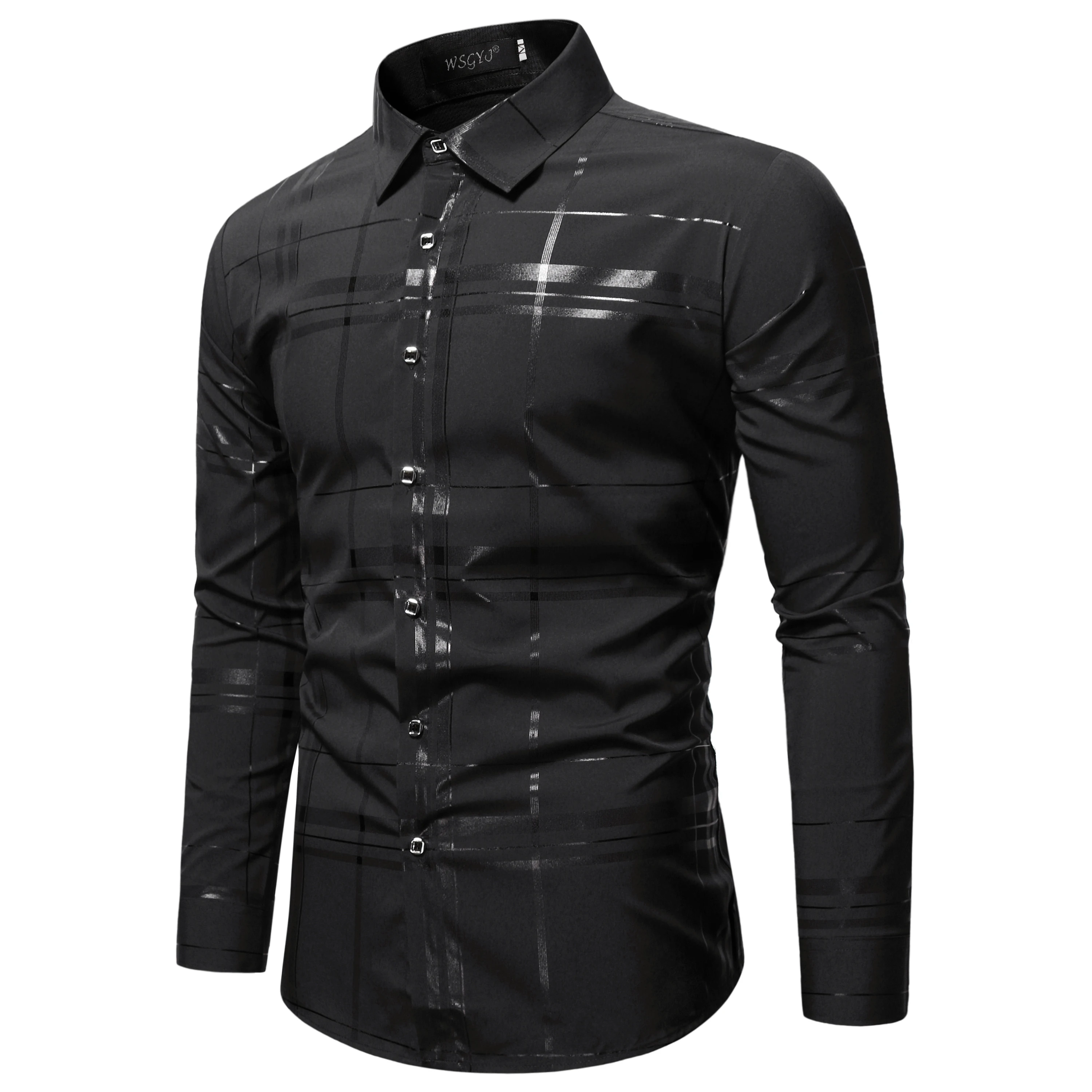 FGKKS New Spring Fashion Printed Men\'s Shirt Black Long Sleeved Solid Color Male Brand Striped Shirt For Men