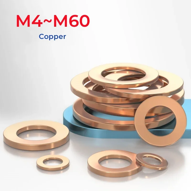 M4 M5 M6 M8 M10 M12 M14 M16 M18 M20 M22 M24 M27~m60 Copper Solid Washer Shim Flat Ring Gasket Rings Seal Plain Spacer Washers