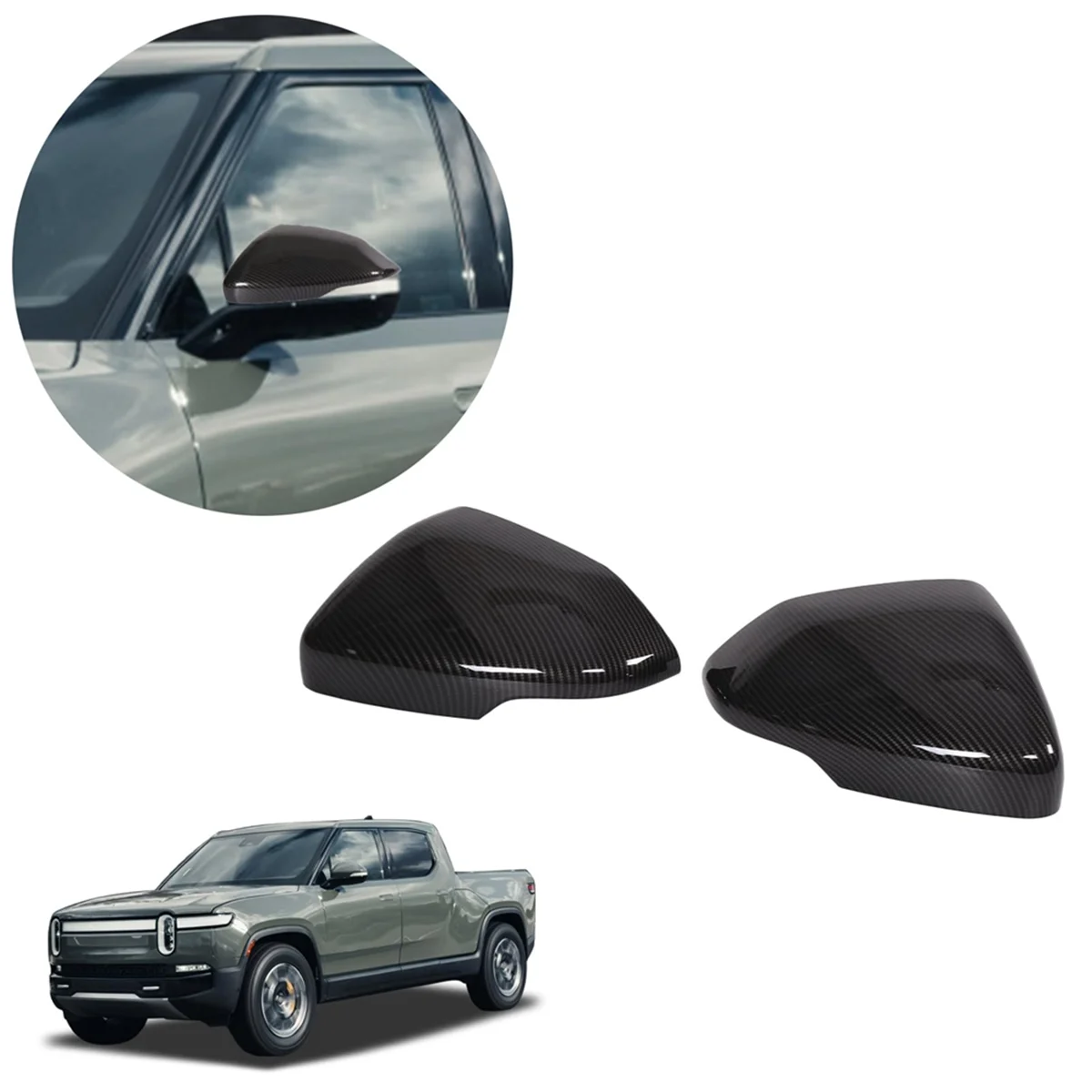 Door Rear View Mirror Cover Cap for Rivian R1T R1S 2022 2023, ABS Side View Mirror Cover Protective Trim (Carbon