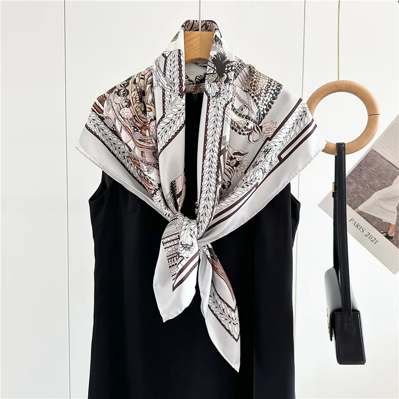 White Mulberry Silk Scarf Women Bag Bandannas Hand rolled Edges Scarves Brand Designer 90cm Foulards Accessories Belt Decoration