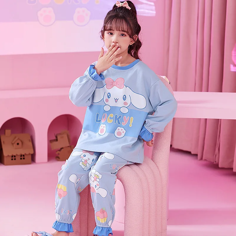 Kawaii Miniso Kuromi My Melody Cinnamoroll Children's Pajamas Cute Anime Cotton Kids Sleepwear Spring Boys Girls Loungewear