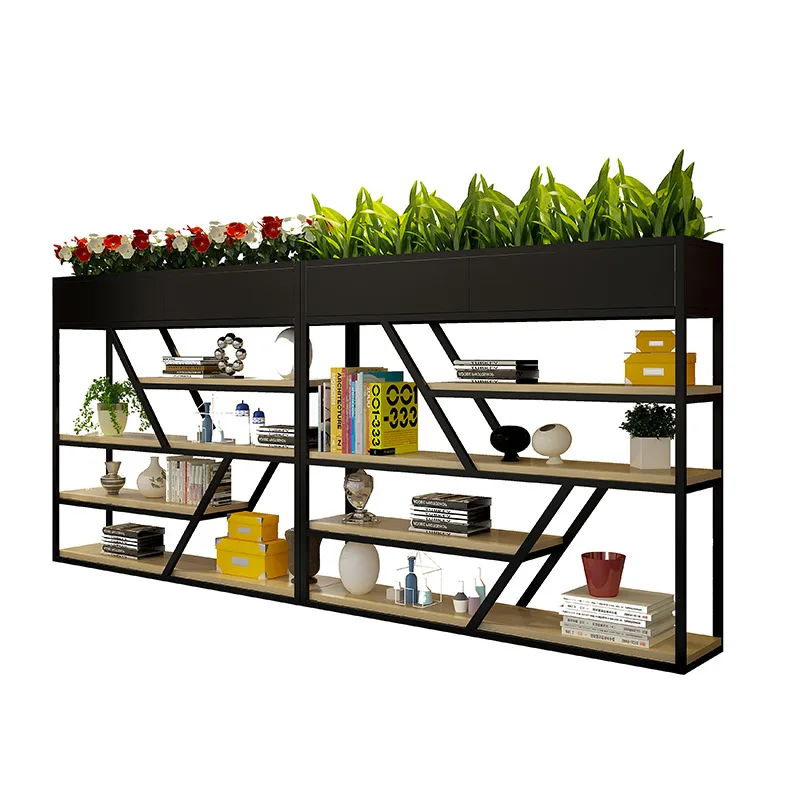 

Nordic floor-to-ceiling simple office decorative screen, creative restaurant solid wood shelf, wrought iron partition flower sta