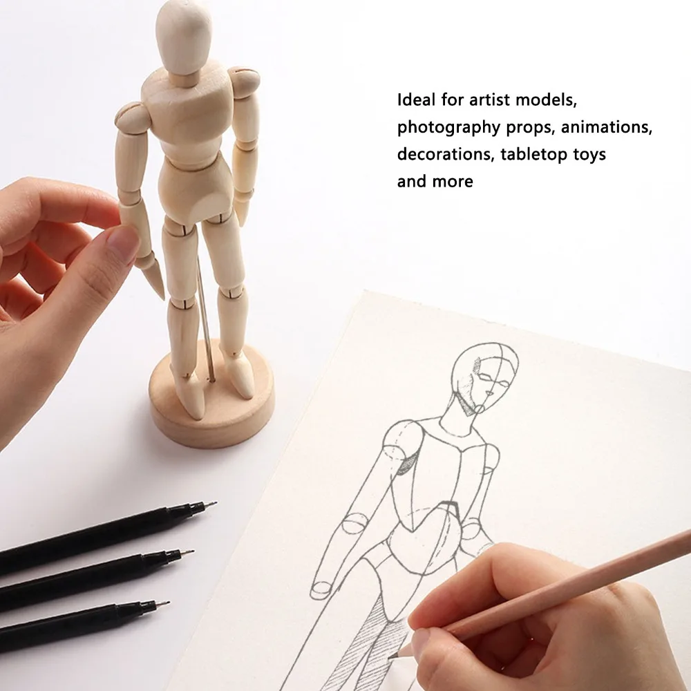 Articulated Joints Wooden Mannequin 5.5 Inch 4.5 Inch Sketch Drawing Model Adjustable Pose Natural Wood Material