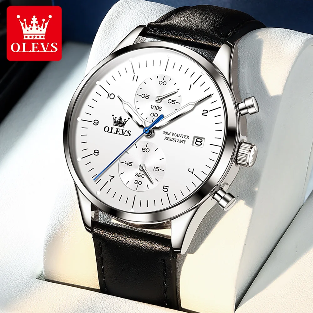 OLEVS Original Men\'s Watches Luxury Top Brand Leather strap Quartz Male WirstWatch Waterproof Date Business Quartz Watch for Man