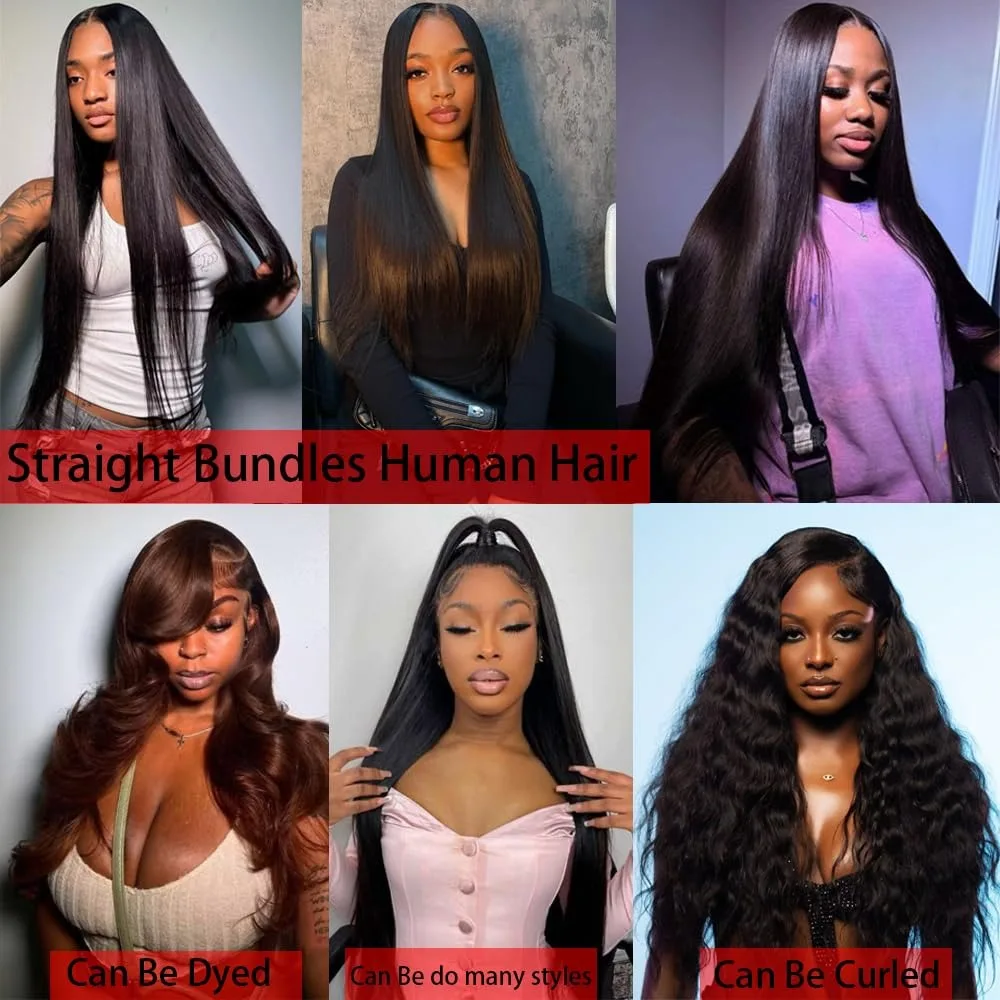 Human Hair Bundles Straight 12-32Inch Unprocessed Brazilian Hair Weave 3 Bundles Silky Black Hair Extensions Raw Quick Weave image 6