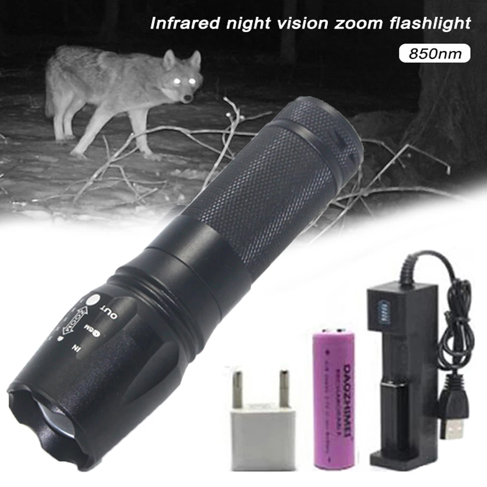 

IR 850nm Outdoors Tactical Zoomable Flashlight Green/Red/White 1 Mode High LED Hunting Torch Night Hunting Predator Lantern