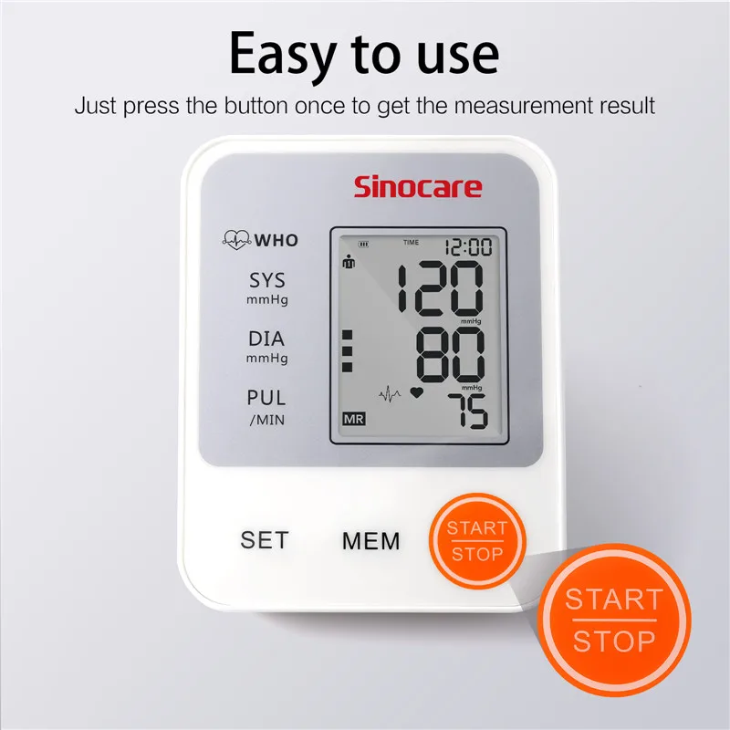 Sinocare Blood Pressure Monitor Digital electronic sphygmomanomet Automatic BP Machine Heart Rate Pulse Monitor long Cuff