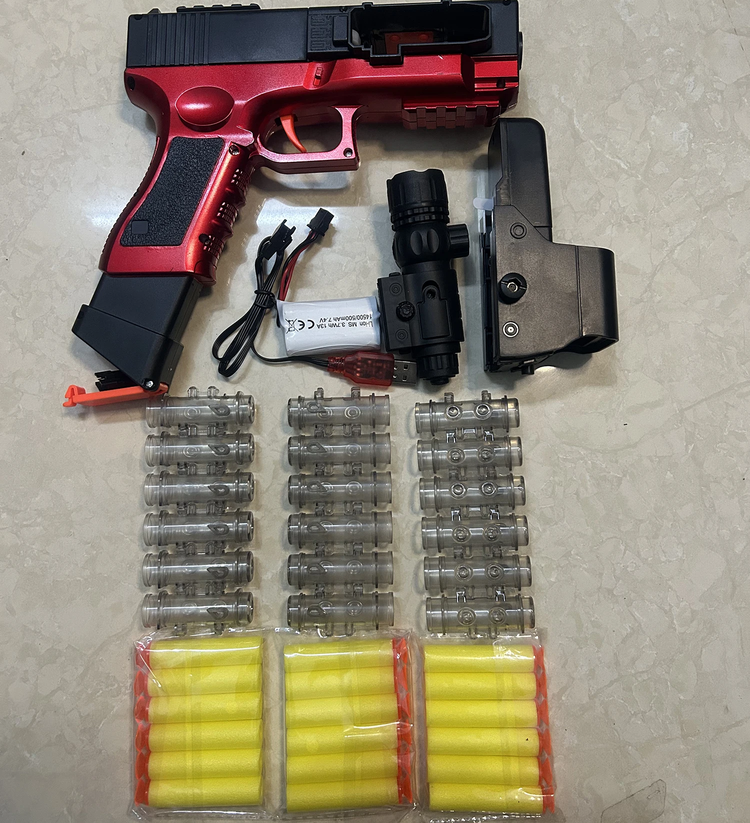 電動自動ソフト弾トイガン、7.4VバッテリーとUSB充電ケーブル付き、強力なパワー、ソフト弾チェーンで単発を手動で発射可能