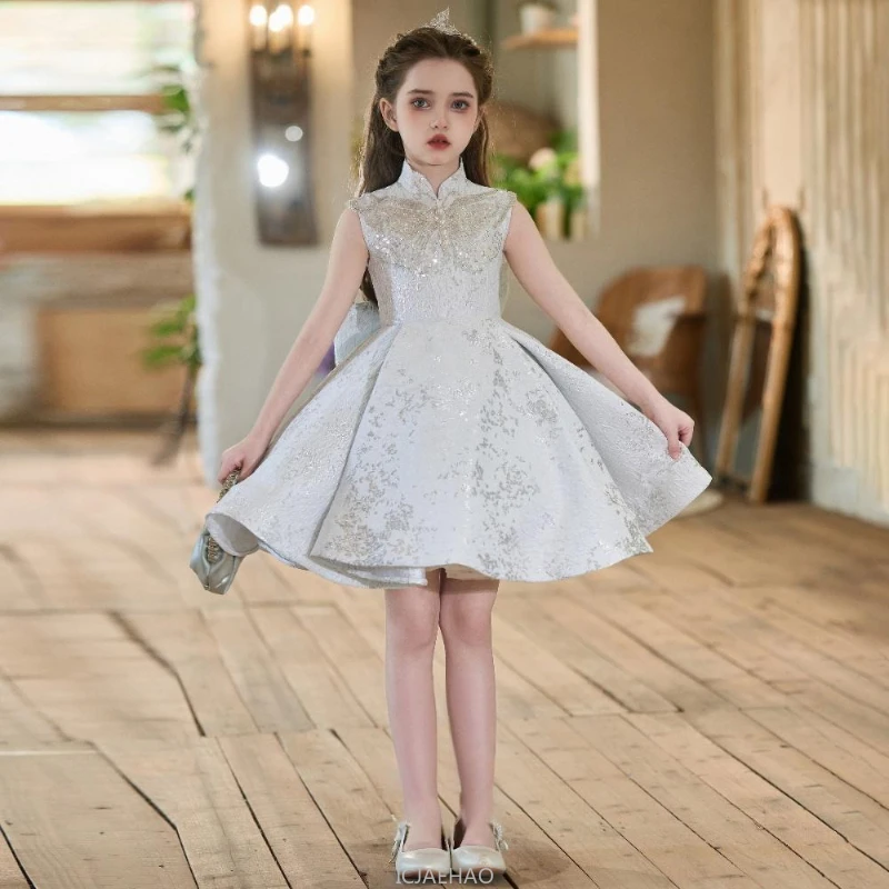 

2025 Kids Pageant Dress Chinese Style Costume Short Princess Gown Piano Recital Flower Girl Wedding Children Summer Outfit
