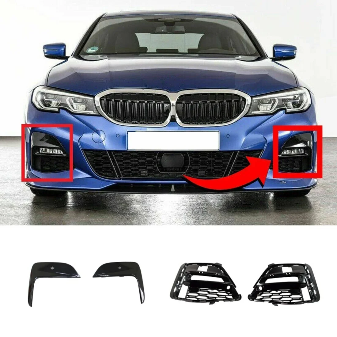 

Front Bumper Fog Light Grille Grill For BMW 3 Series G28 G20 320I 325I 51118089207 51118089208 51118069371 51118069372