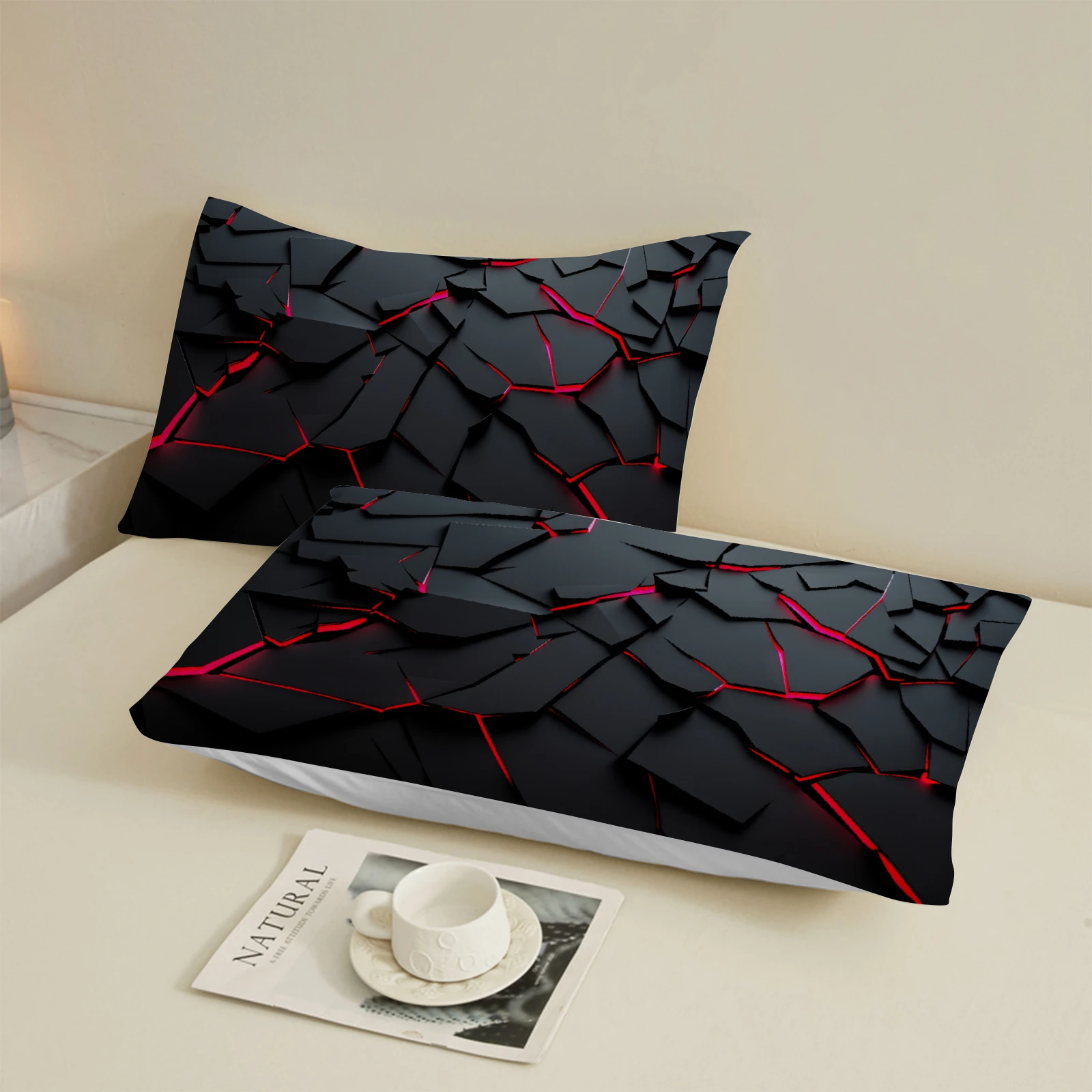 3Pcs Lightning Glow Fitted Sheet Set 3D Printed Soft Red Black Bedspread Single Twin Queen King Size Bed Sheet Set Home Decor view 3