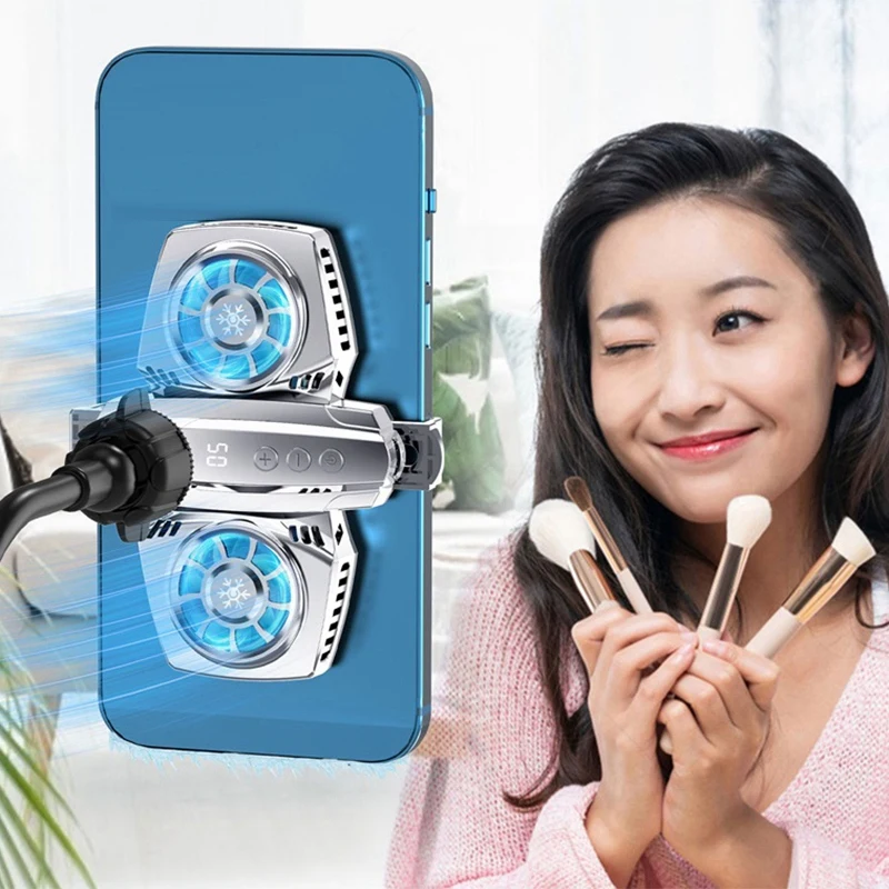 Portable Mobile Phone Cooler Semiconductor Dual Cooling Fan Radiator Phone Holder Game Heat Sink Fun Cooler