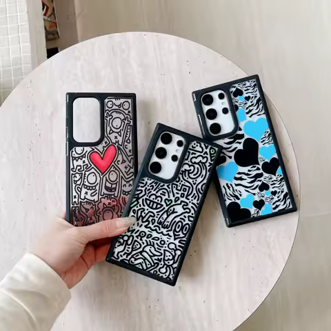 For Samsung S25 S22 S23 S24 Ultra Art Line Heart Armor Case Galaxy A14 A34 A23 A54 A55 A25 A35 A15 A05S S23 FE Shockproof Case