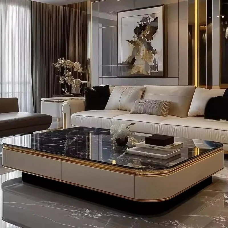 Coffee table marble hall household large flat tea table microcrystalline stone advanced  sense light luxury tea table
