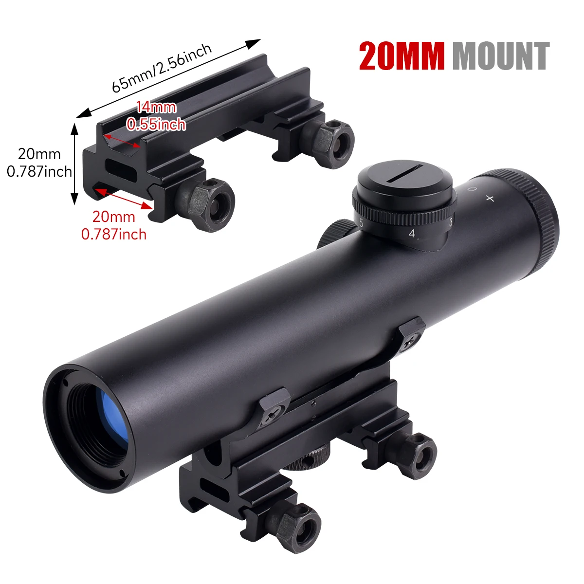 HD 4X20 Optics Sight Tactical Scope Full Coating Glass Etched Cross-Hair Reticle Collimator for 20mm Rail Mount
