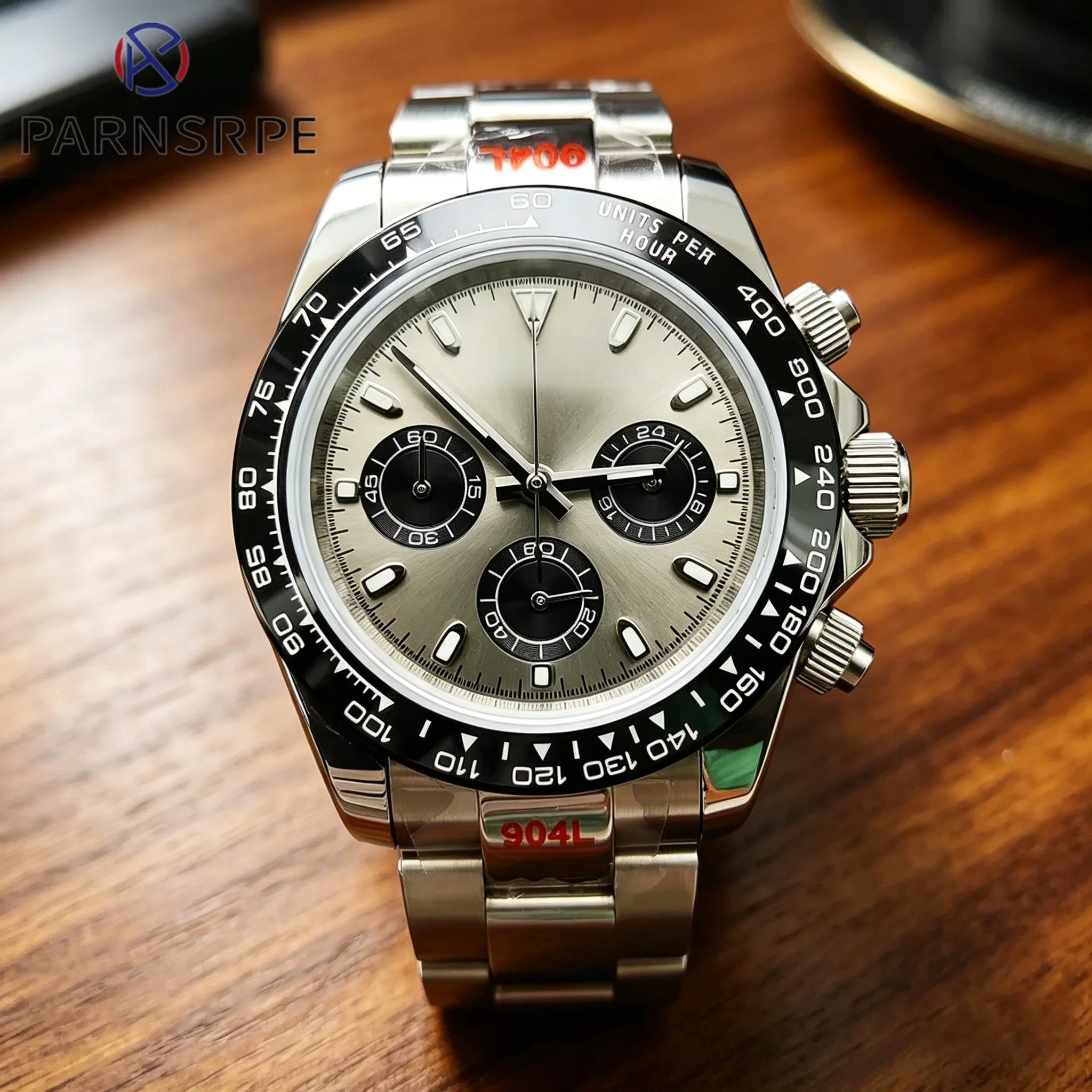 39MM Grey Men's Quartz Watch VK63 Movement Sapphire Luminous Chronograph Running Second Men's Quartz Watch  Strap