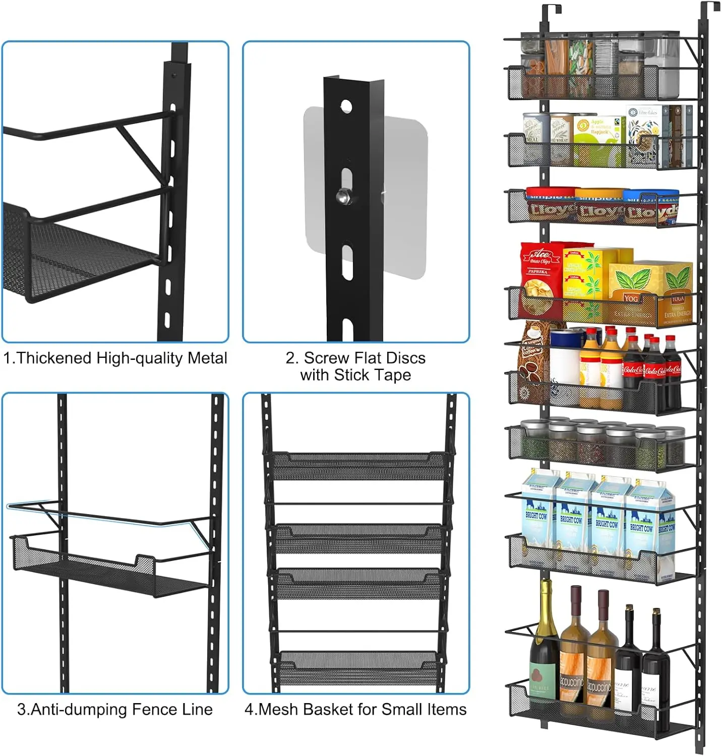 Over the Door Pantry Organizer, 8-Tier Over the Door Organizer with Adjustable Basket, Pantry Door Organization