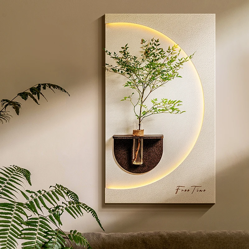 

Cream wind livingroom creative hydroponic green plant lighting painting high-end entrance hanging painting facing the door mural
