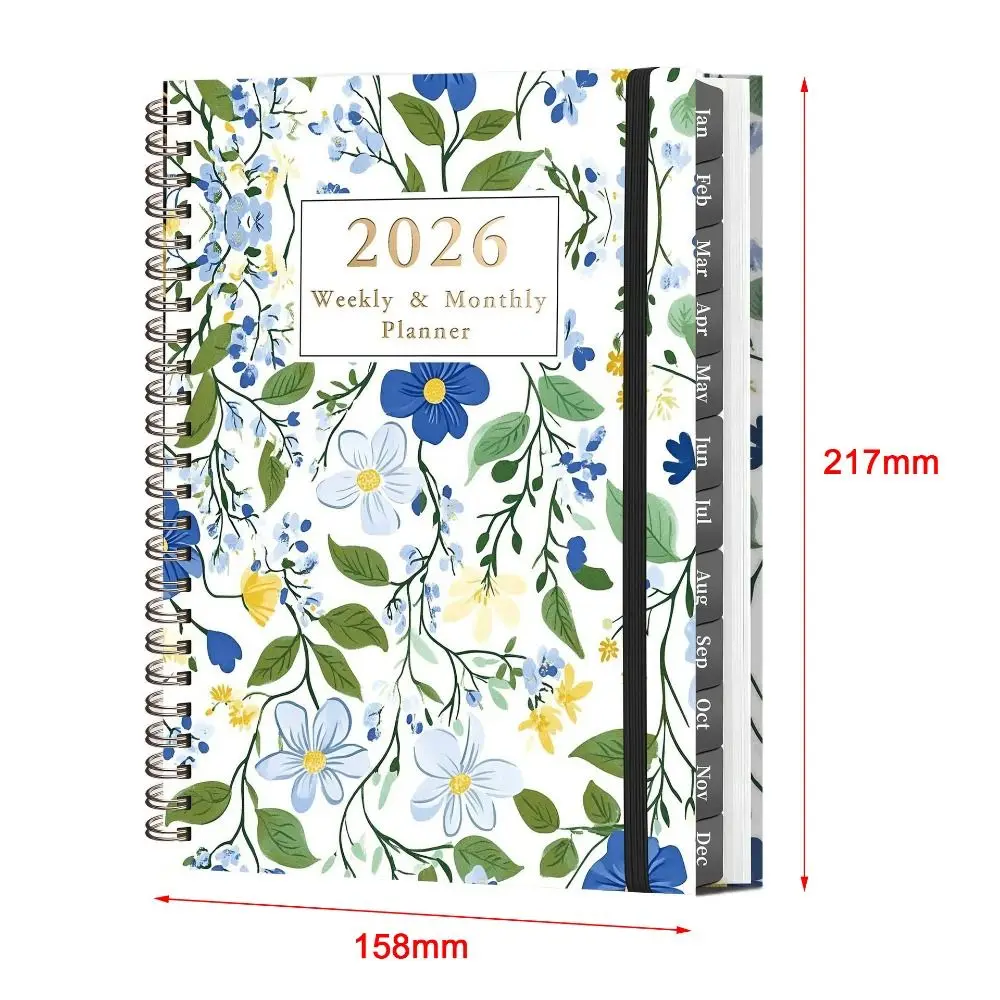Indice Tag 2026 Planner Notebook Rilegatura a spirale Design semplice Piano giornaliero Programma Orologio nella funzione Notebook a spirale formato A5