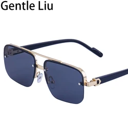 Oversized Square Rimless Sunglasses Men Big Frame 2024 Luxury Brand Vintage Frameless Eyewear Shades UV400 Lentes De Sol Hombre