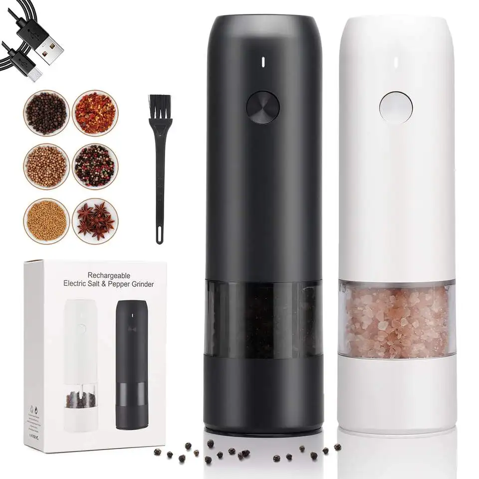 Electric Automatic Salt and Pepper Grinder Set Rechargeable With USB Gravity Spice Mill Adjustable Spices Grinder Kitchen Tools