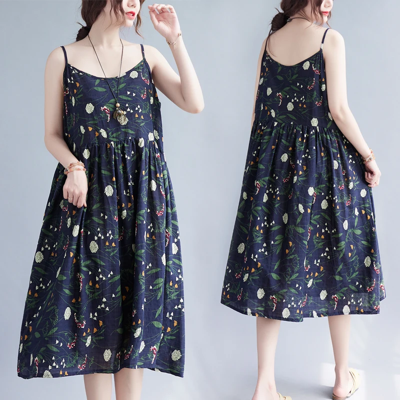 

Женская хлопково-льняная юбка больших размеров Dr, осветляющая кожу, повседневная юбка трапециевидной формы с цветочным принтом, модная летняя юбка-миди Dr