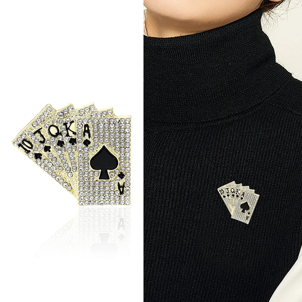 Rhinestone Poker Brooches for Women Unisex Playing Card  Pins Event Party Backpack Decoration Clothes Accessories