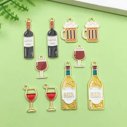 10pcs Alloy Enamel Red Wine Series Charms Beer Wine Glass Design Pendants for DIY Necklace Bracelet Earrings Jewelry Making