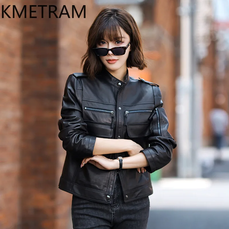 100 % natürliche Schaffelljacke für Damen, kurz, schmal, schwarz, Echtlederjacken, neu in Oberbekleidung, Herbstkleidung, 2025 Damen, Ettка