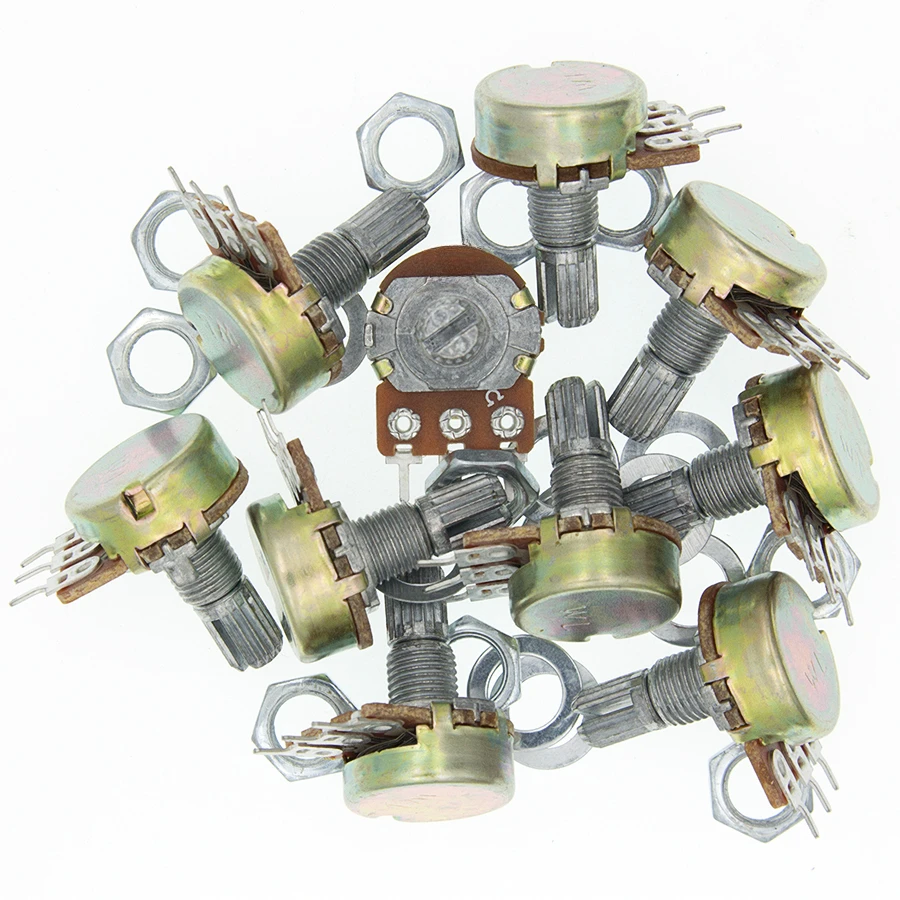 10PCS WH148 B1K B2K B5K B10K B20K B50K B100K B500K 3Pin Linear Potentiometer 15mm Shaft With Nuts And Washers