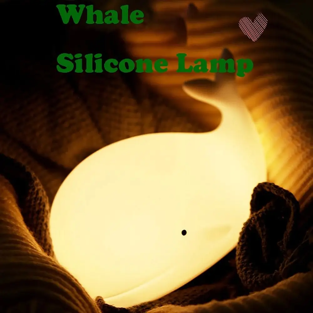 Rechargeable Cartoon Whale Night Light Eye Protection Tap Control Sleep Atmosphere Light Soft Light Soft Silicone