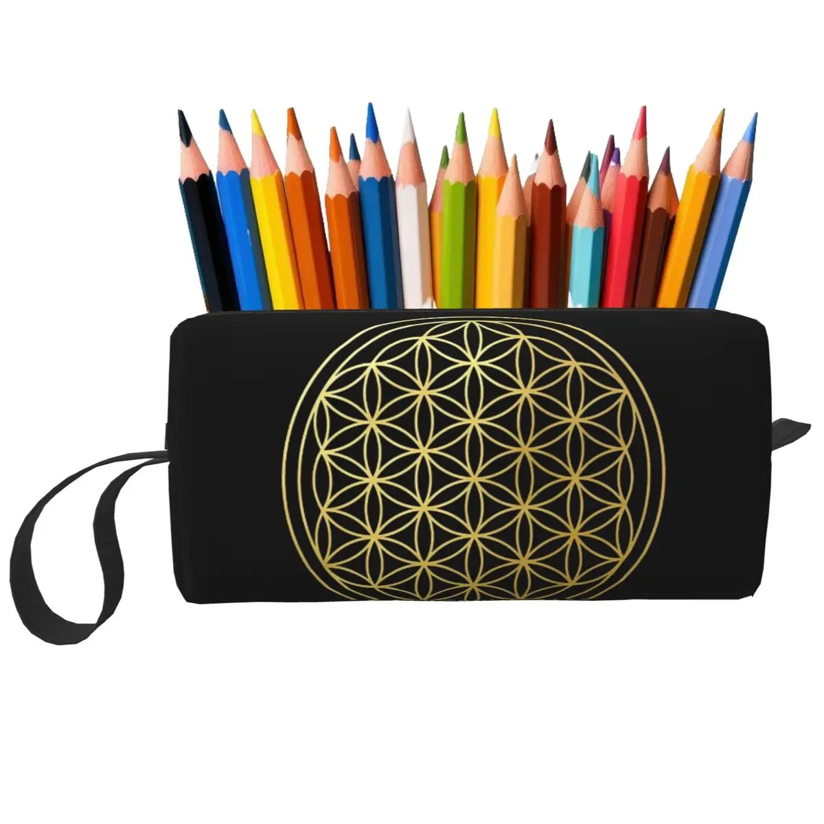 

The Flower Of Life Gold Mandala Pencil Case for Students School Pen Box Pencil Bag Stationery Supplies Travel Women Cosmetic Bag