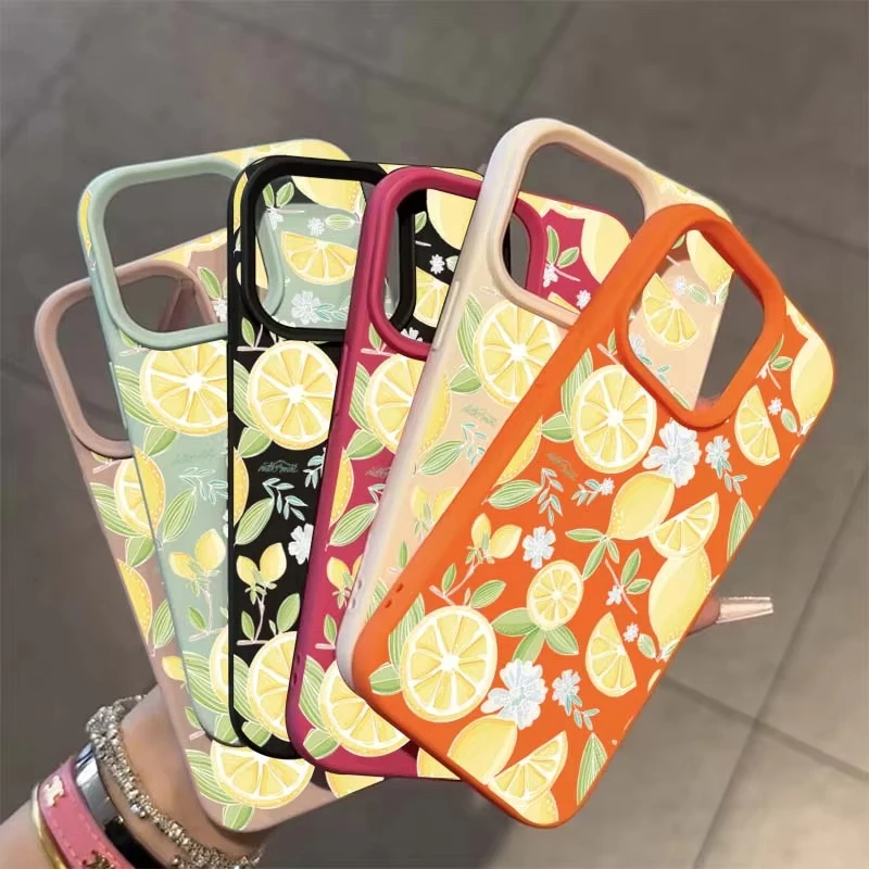 حافظة لهاتف آيفون 16 15 14 13 12 11 برو ماكس شريحة ليمون صفراء نمط Lichee غطاء pHONE لهاتف آيفون XS Max X XR 16 Plus Funda