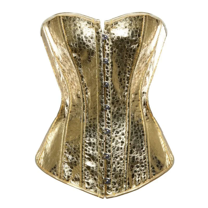 

Corset Bustier Top Women Vintage Style Gold Silver Overbust Corsets Leather Nightclub Sexy Korsett Iingerie Strapless